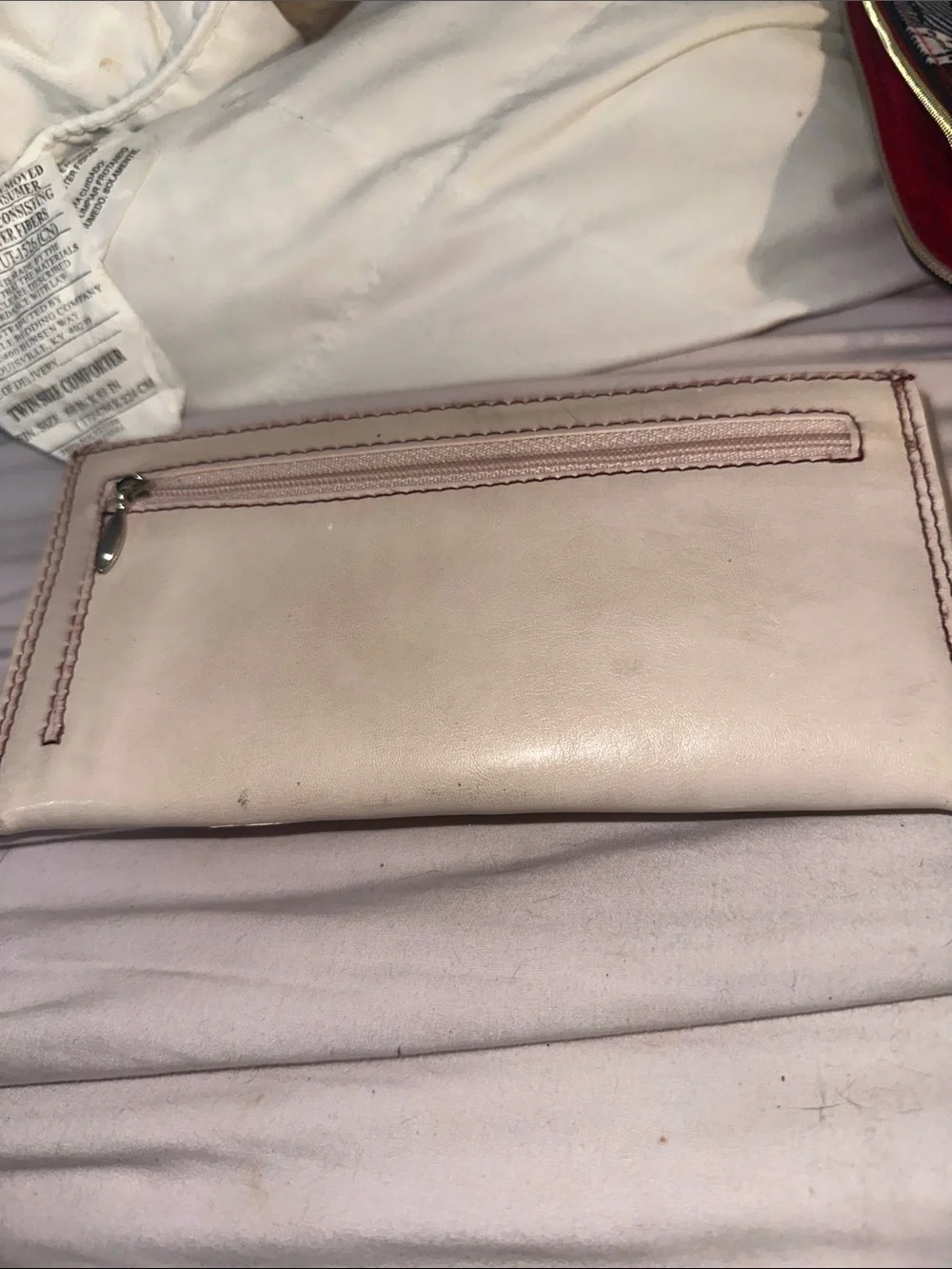 Matt & Nat Cream Long Wallet with Contrast Stitching purple vegan silver acc